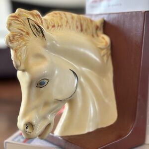 Pair of vintage horse's head ceramic bookends
